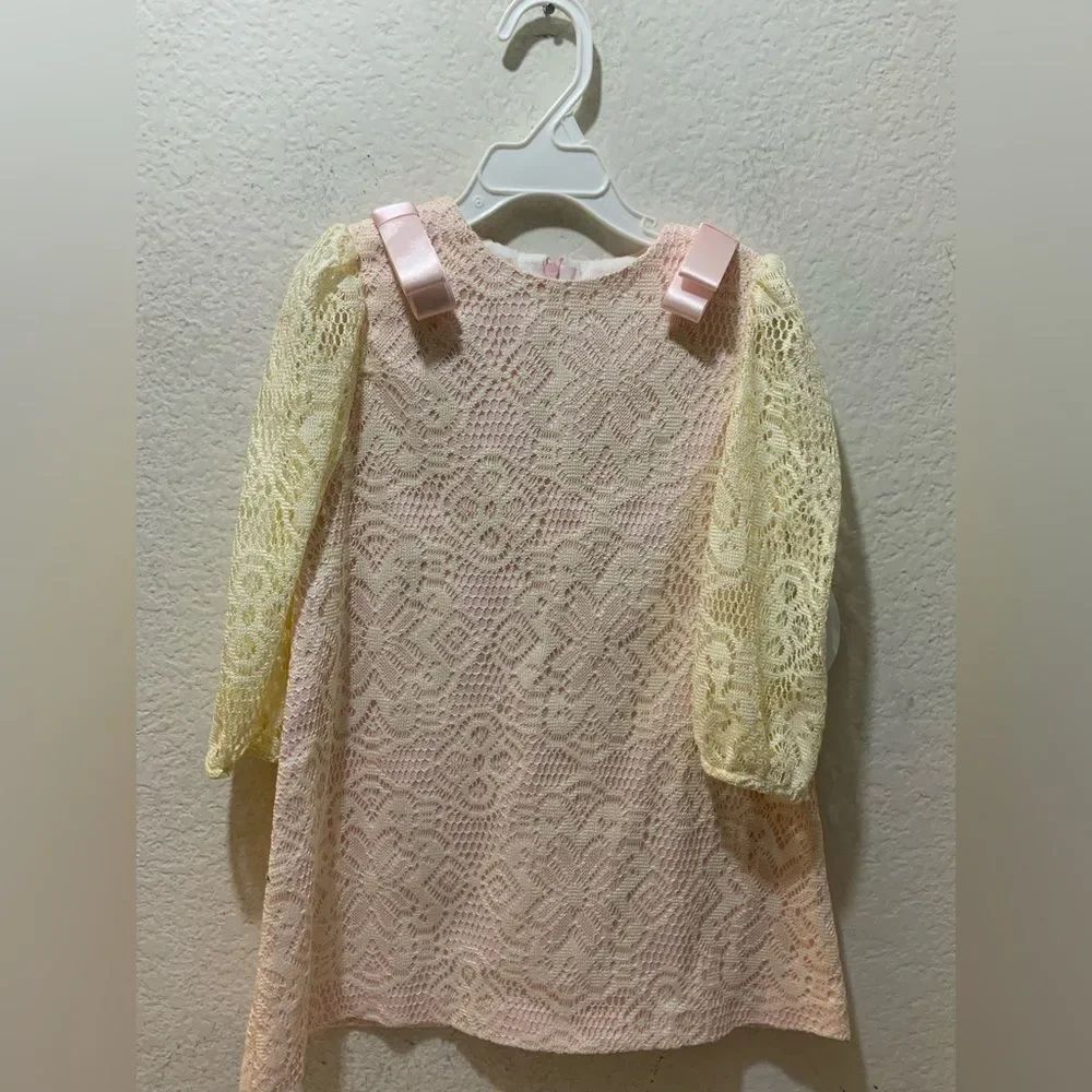 New Luli and Me Pink Cream DAINTY LACE DRESS -  Satin Ribbons